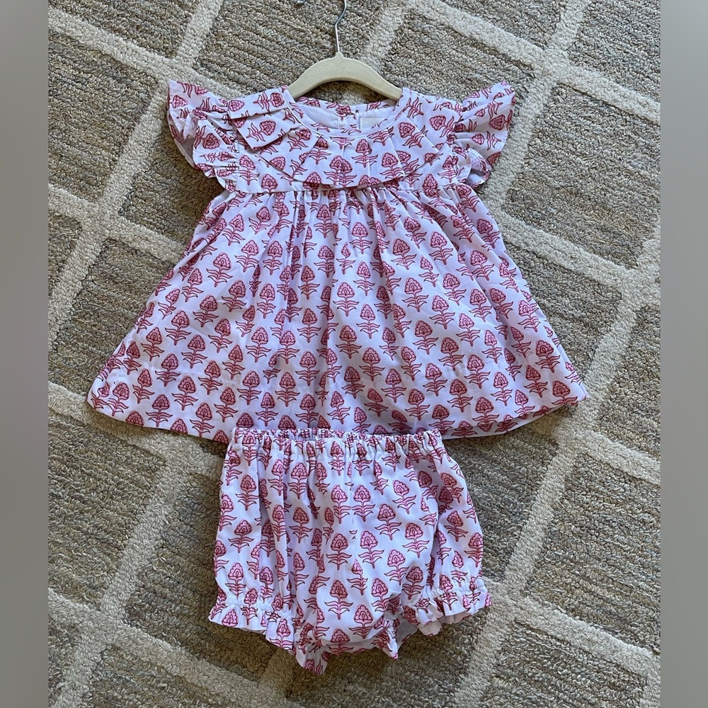 Cecil and Lou Eliza James Kids pink and white floral botanical diaper set 2T